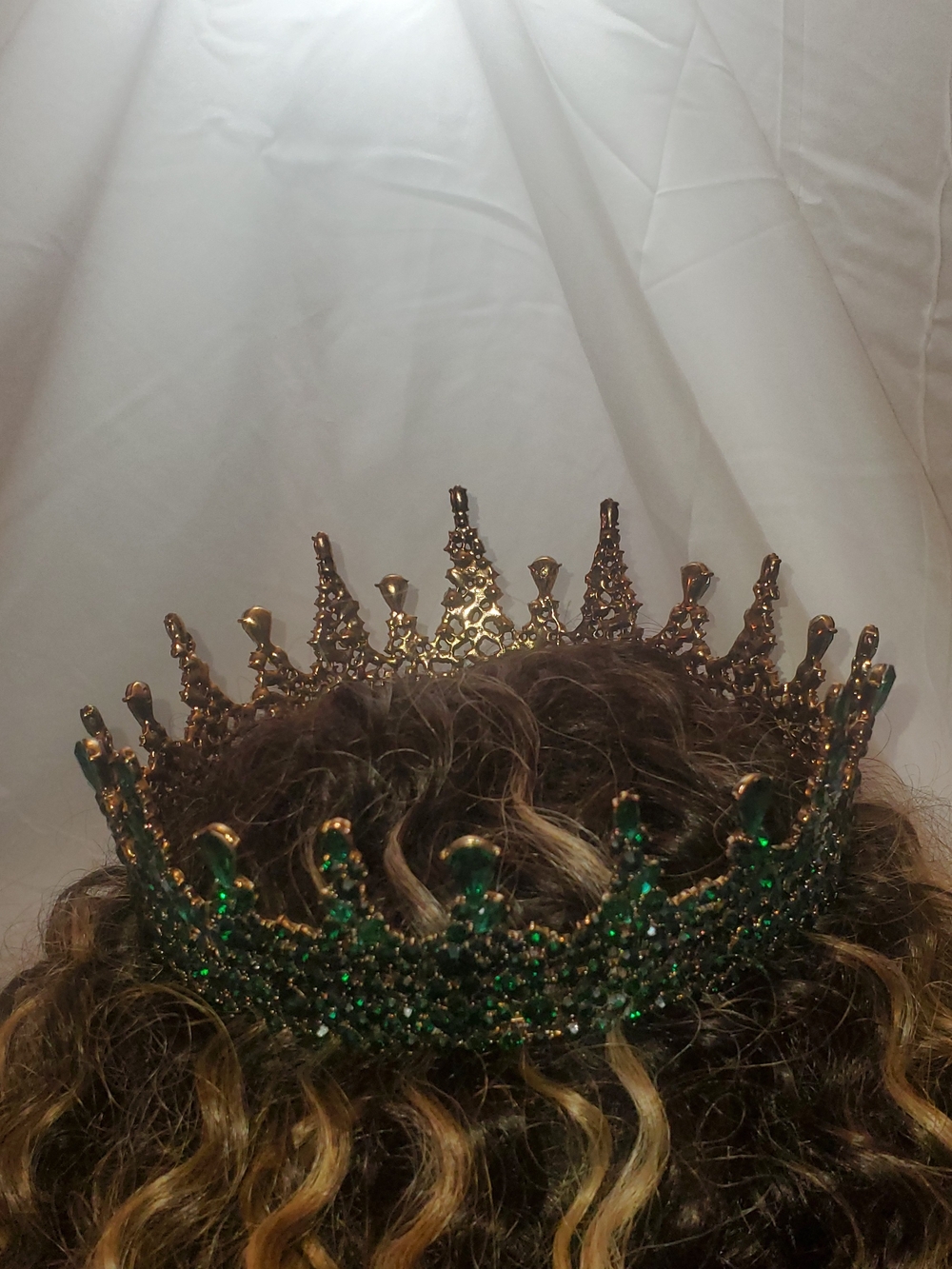Emerald Crystal Tiara Crown - Green Rhinestone Headpiece by SweetV - Picture 6 of 8